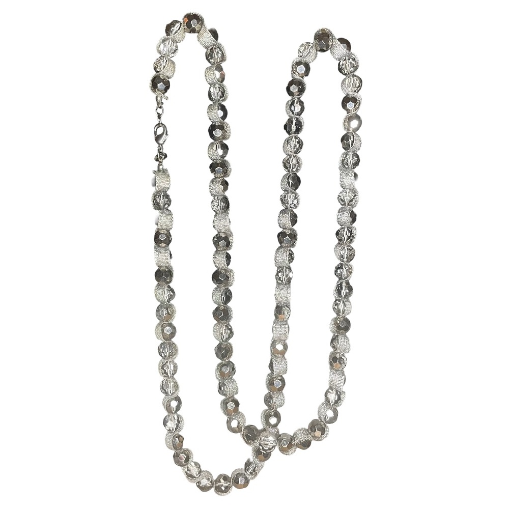 Vintage Signed Ann Taylor Loft Necklace Beaded Ribbon Costume Jewelry Silver Tn